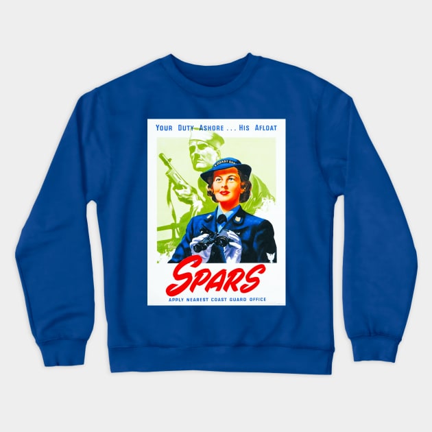 Wonderfully Restored Vintage WWII US Coast Guard Spars Recruitment Poster Crewneck Sweatshirt by vintageposterco